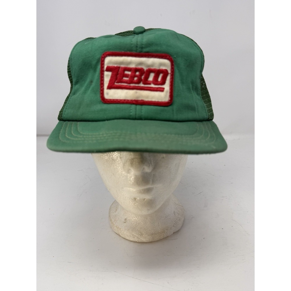 Vintage Zebco Fishing Hat Trucker Snapback Green Mesh Patch Cap Made in USA 80s